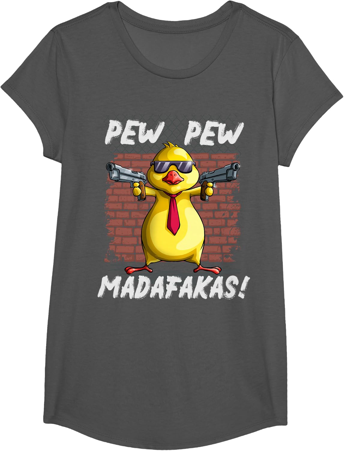 Funny Chicks PewPewPew Madafakas Crazy Chick Pew Gift T-Shirt - Girls Asphalt Grey
