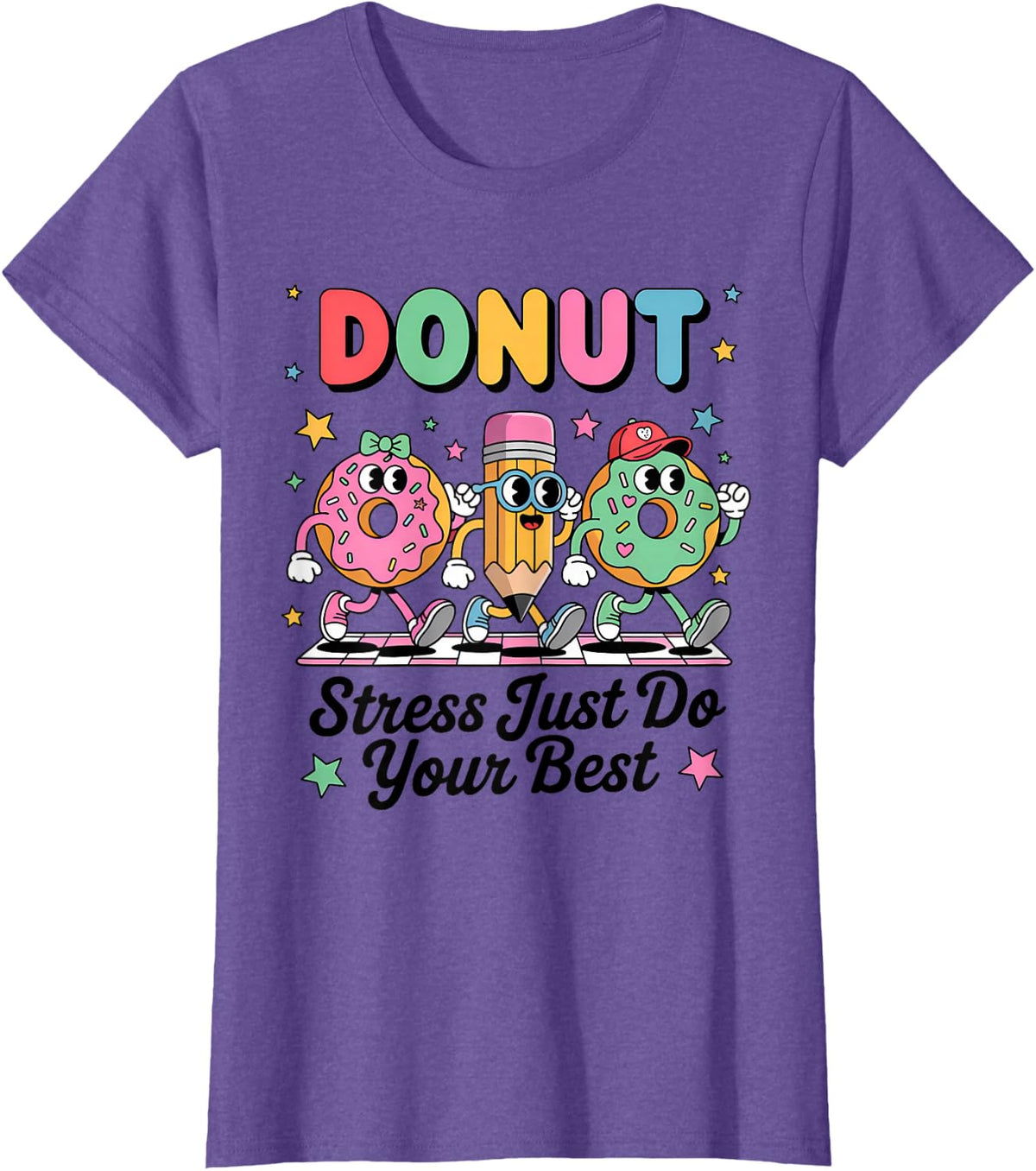 Groovy Donut Stress Just Do Your Best Testing Day Teachers T-Shirt - Purple Heather