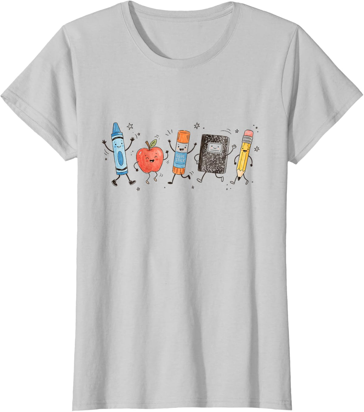 Cute School Supplies Cartoon Back to School Teacher Student T-Shirt - Silver Grey