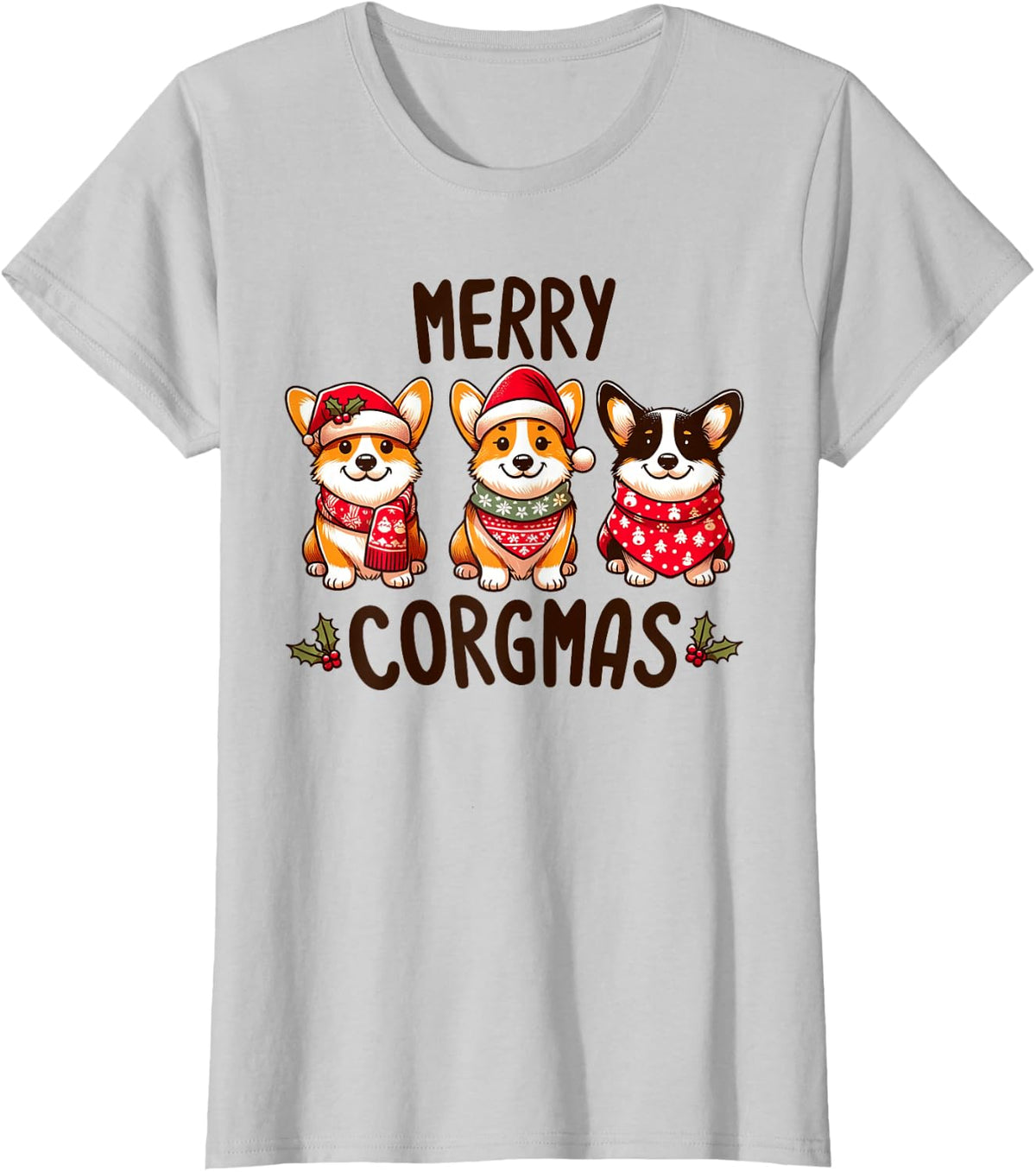 Merry Corgmas Santa Hat Christmas Corgi Dog Mom Dad Owner T-Shirt - Silver Grey