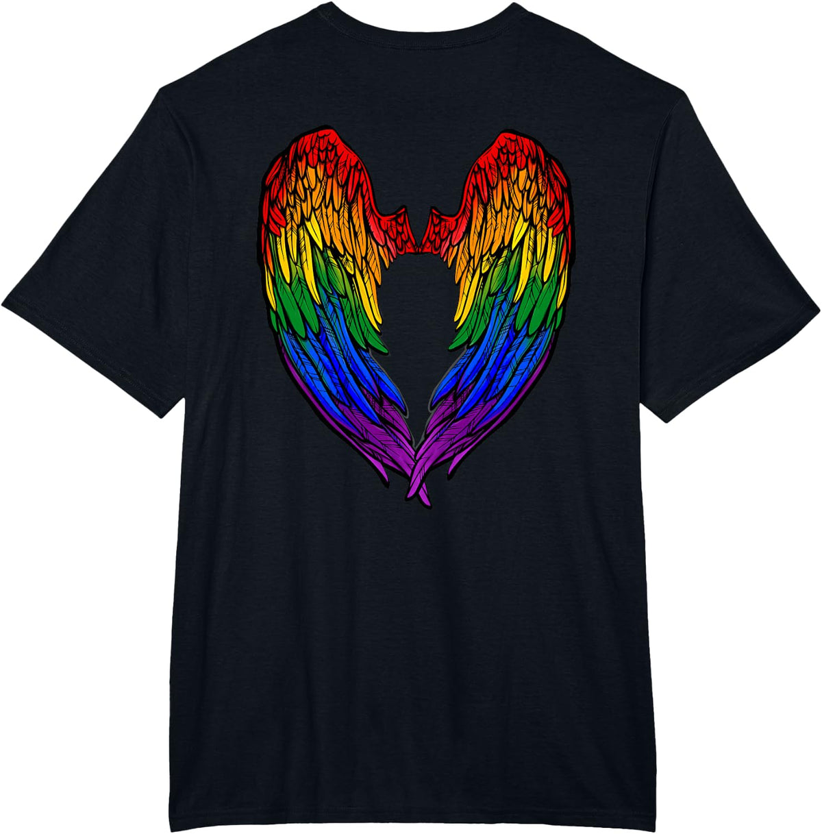 Gay Pride Month Rainbow Angels Wings Back Design T-Shirt - Black