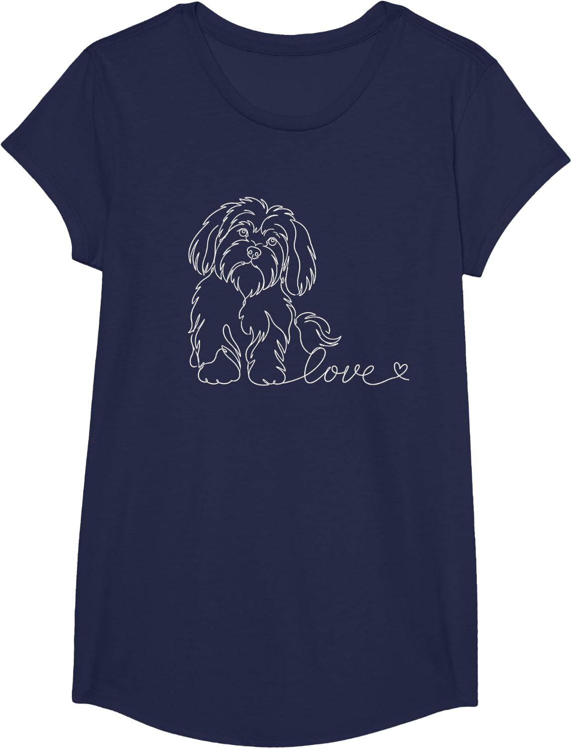 Havanese Love Drawing Graphic T-Shirt - Girls Navy Blue