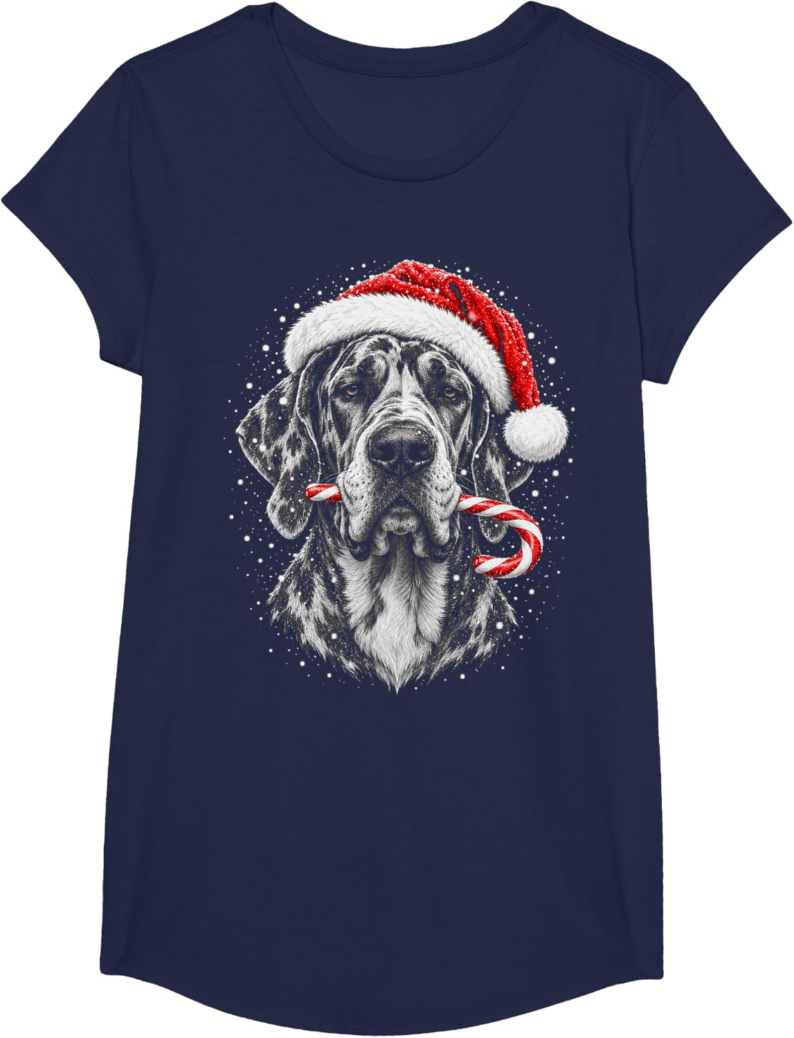 Christmas Great Dane Santa Hat Candy Cane Dog Lover T-Shirt - Girls Navy Blue