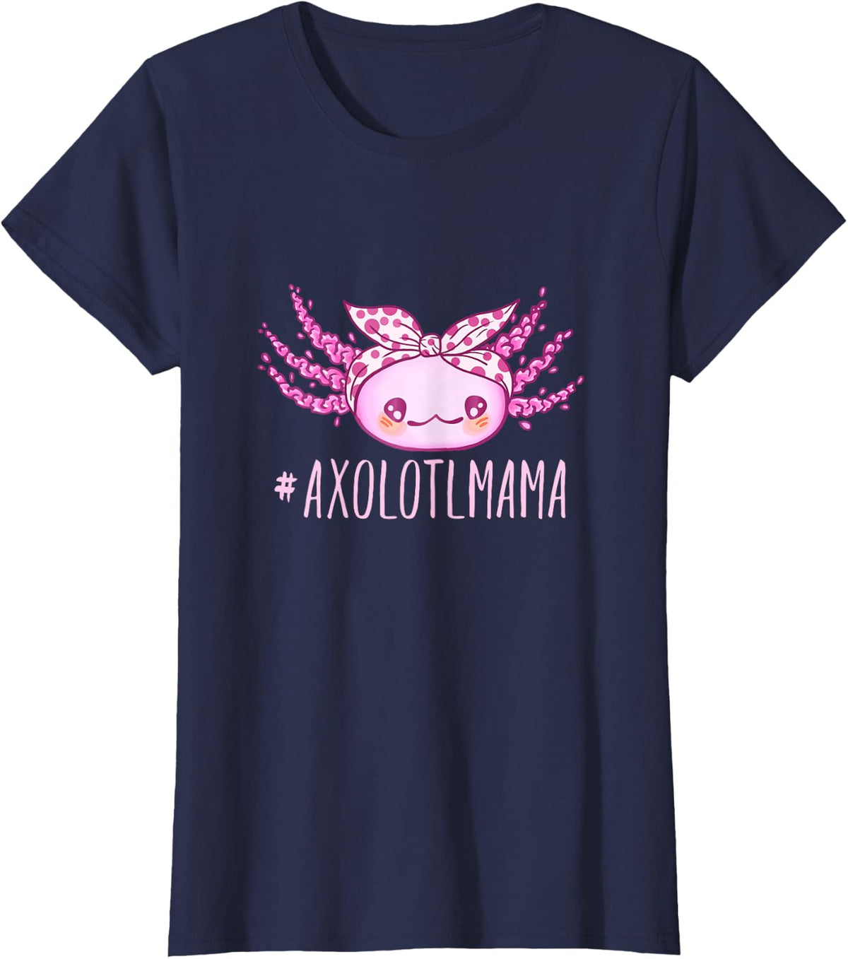 Kawaii Axolotl Mama Bandana Mom T-Shirt - Navy Blue
