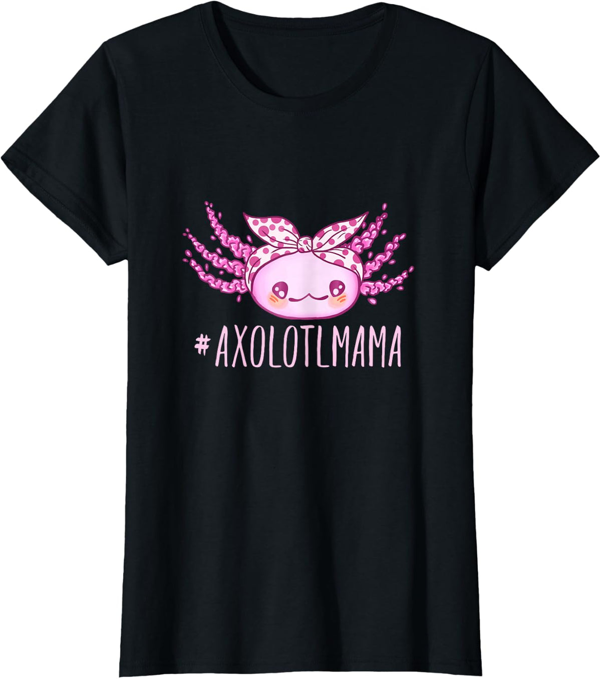 Kawaii Axolotl Mama Bandana Mom T-Shirt - Black