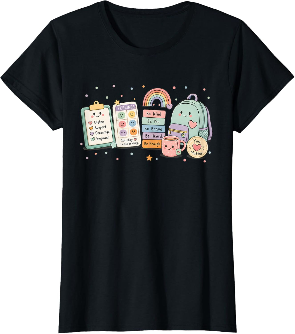 School Counselor Mental Health Kindness Support T-Shirt - Black