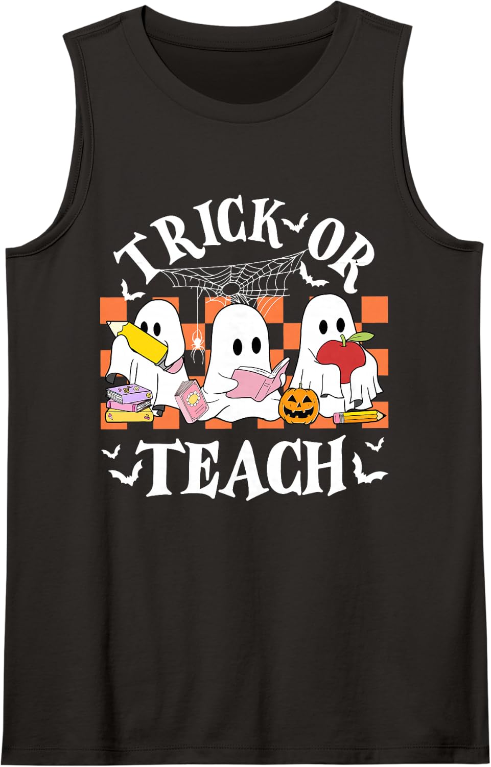 Trick Or Teach Teach Ghost Pumpkin Halloween Sleeveless Tank Top - Black