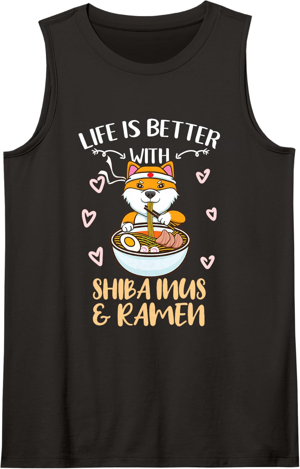 Life is Better with Shiba Inus Ramen Sleeveless Tank Top - Black