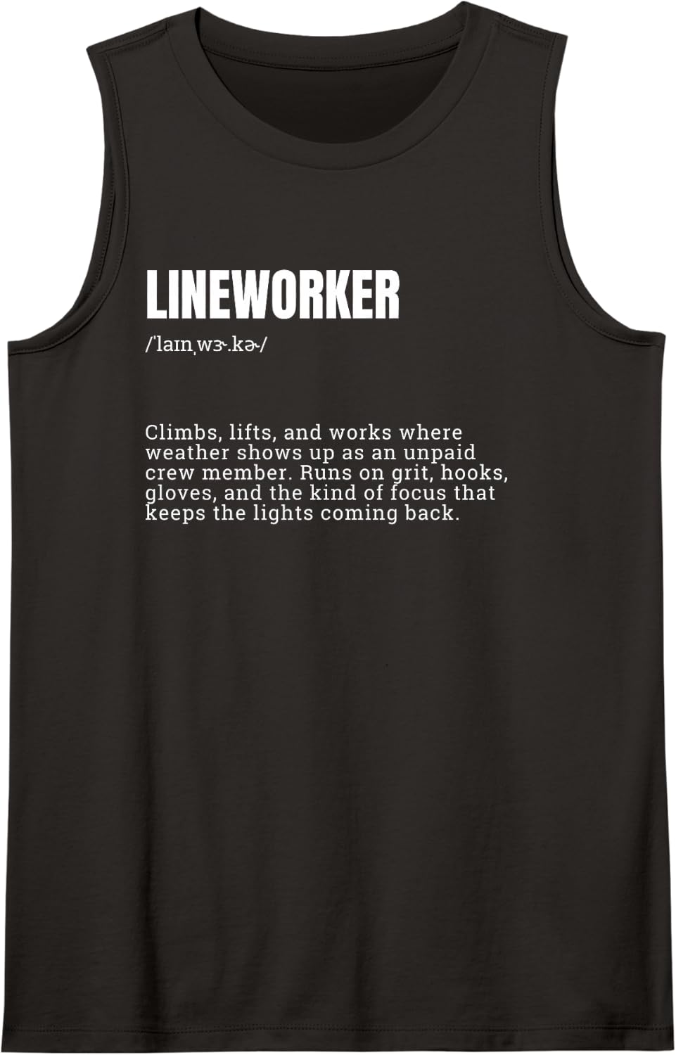 Lineworker Definition - Essential Worker Sleeveless Tank Top - Black
