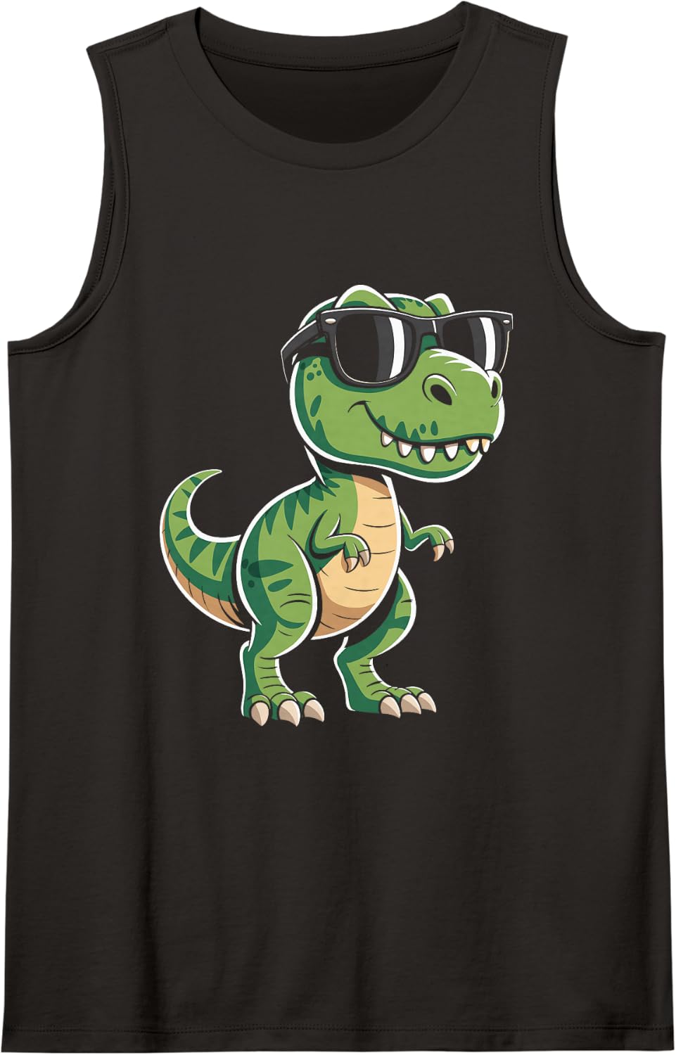 Cool Sunglasses Dinosaur Sunset Sleeveless Tank Top - Black
