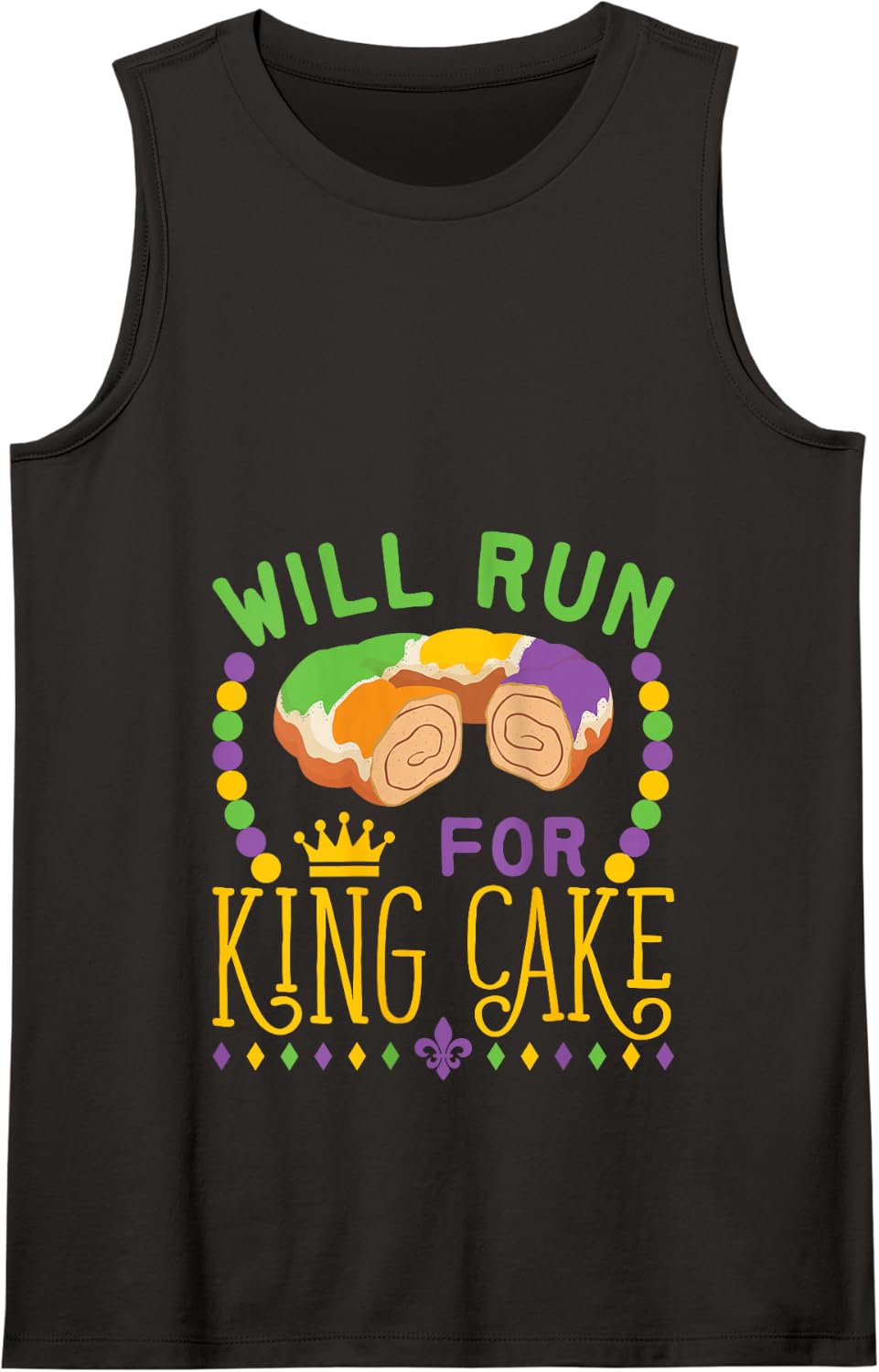 Mardi Gras Running Will Run for King Cake Funny Runner Tank Top - Black