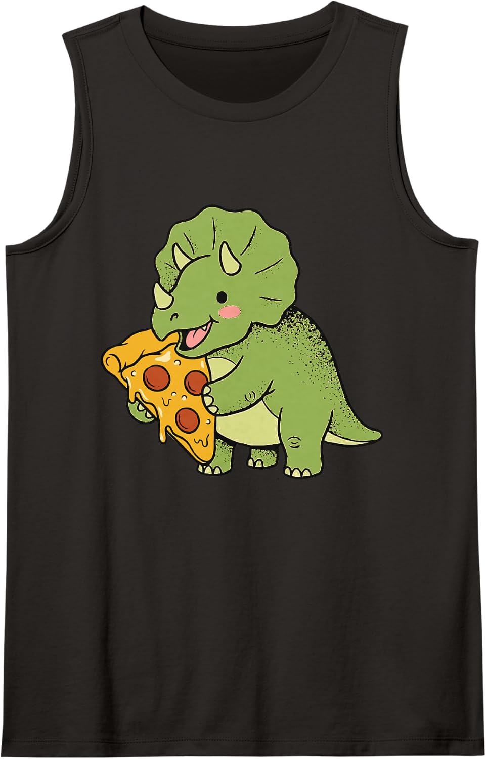 Cute Triceratops Pizza Cartoon Dinosaur Slice Snack Lover Tank Top - Black