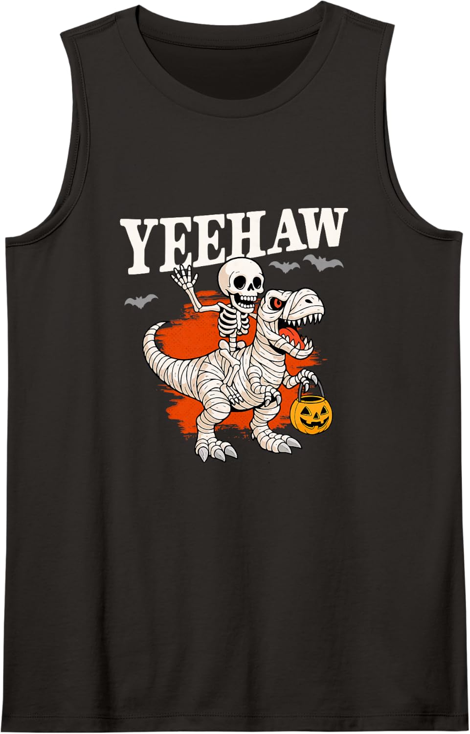 Yeehaw Halloween Skeleton Cowboy Dinosaur Costume Sleeveless Tank Top - Black