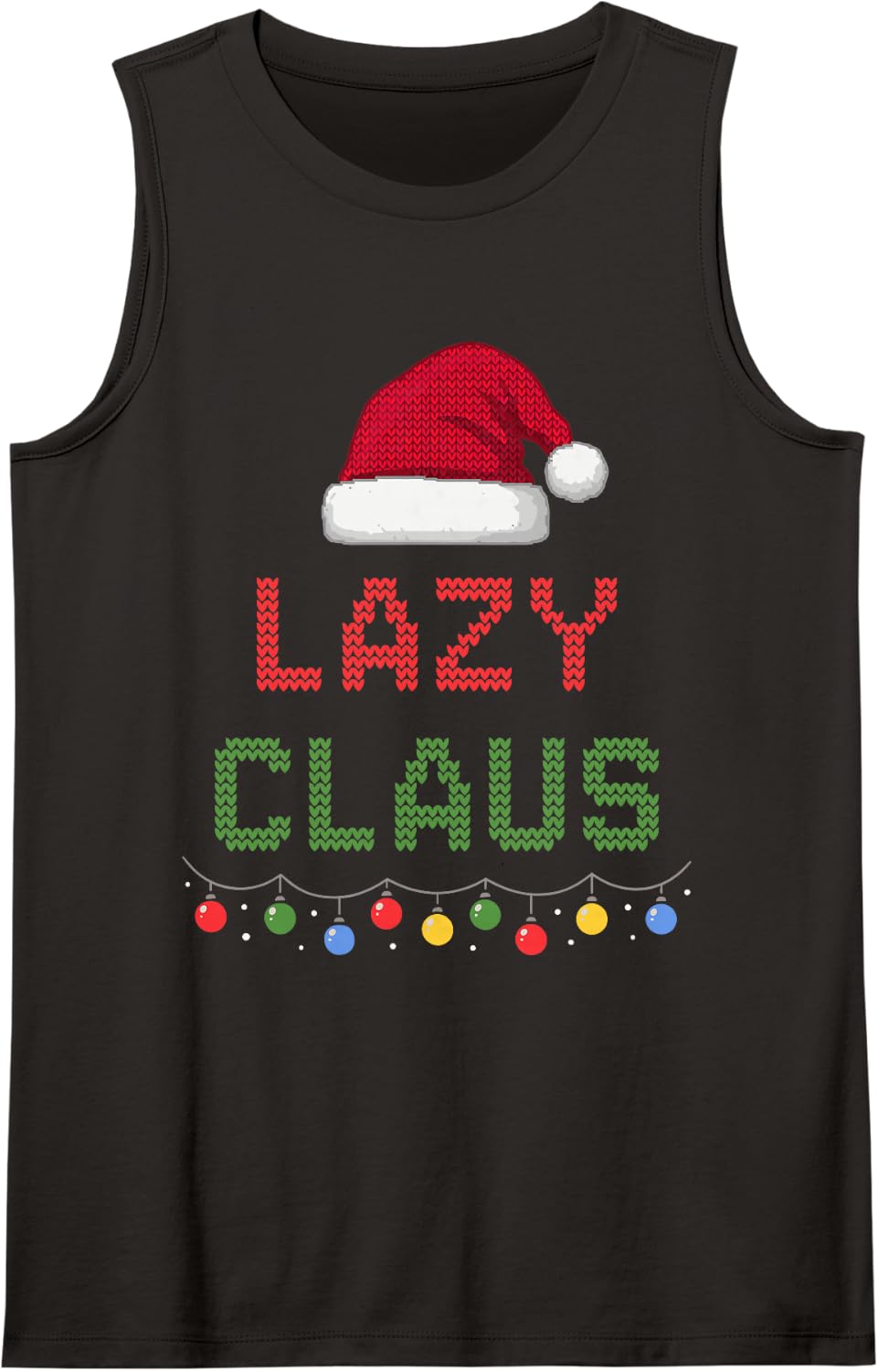 Funny Lazy Claus Ugly Christmas Knit Matching Group Family Sleeveless Tank Top - Black