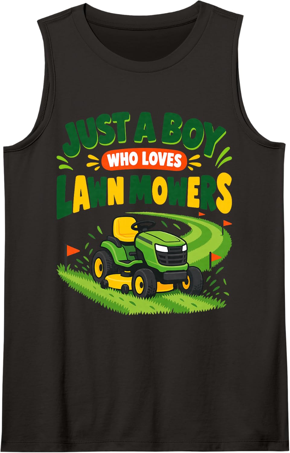 Just A Boy Who Loves Lawn Mowers Mowing Tractor Sleeveless Tank Top - Black