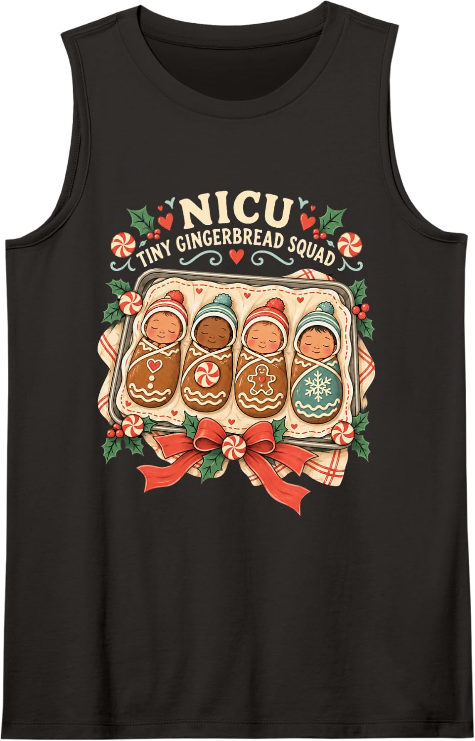 NICU Christmas Gingerbread Squad Nurse Holiday Sleeveless Tank Top - Black