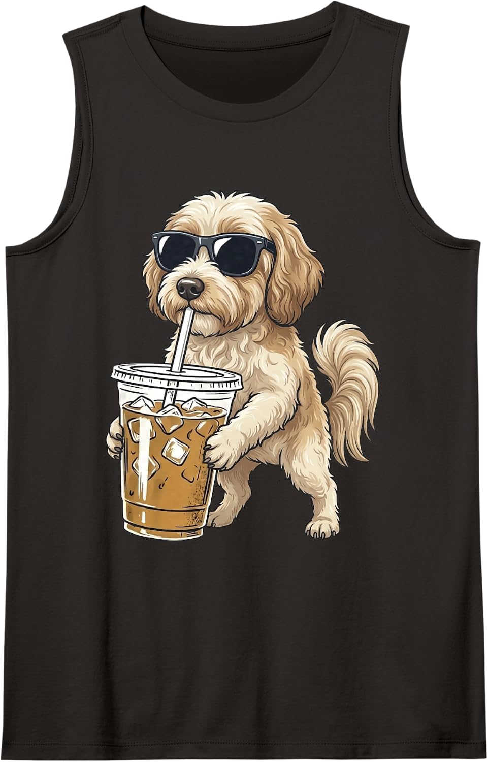 Funny Havanese Dog Iced Coffee Lover Cute Puppy Design Sleeveless Tank Top - Black