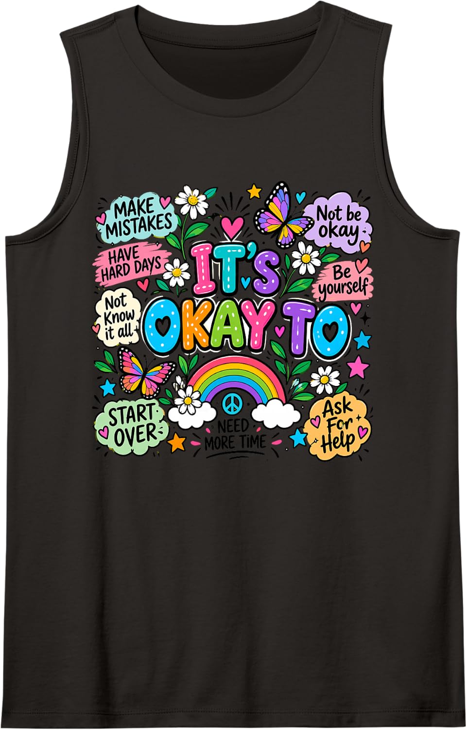 Mental Health Awareness Month It's Okay Emotional Wellness Sleeveless Tank Top - Black