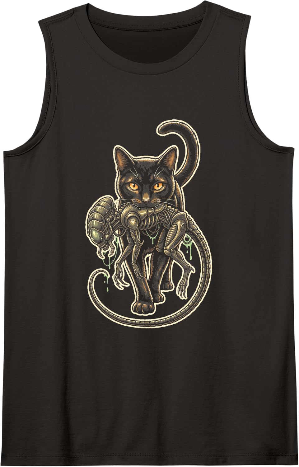 Tuxedo Cat Sci Fi Alien Pest Catcher Sleeveless Tank Top - Black