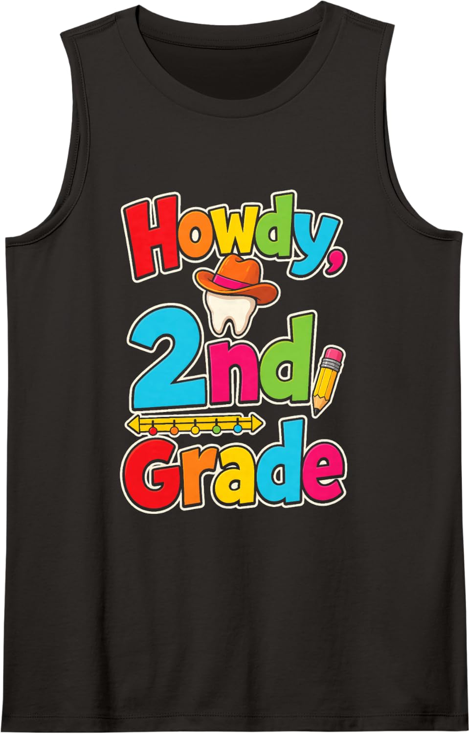 2nd Grade Howdy Cowboy First Day of Elementary School Sleeveless Tank Top - Black