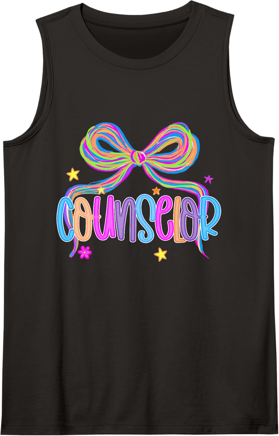 Girly Counselor Coquette Bow School Therapist Psychologist Sleeveless Tank Top - Black