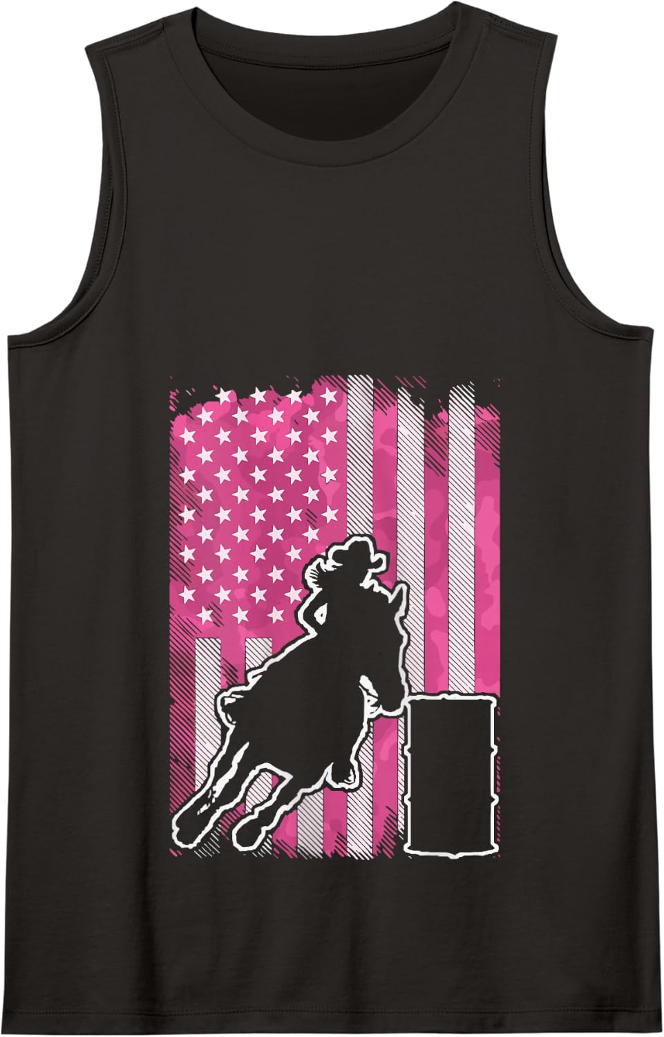Barrel Racing US Flag Pink Tank Top - Black