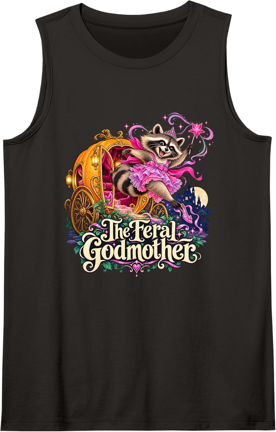 Enchanted Coach Raccoon The Feral Godmother Sleeveless Tank Top - Black