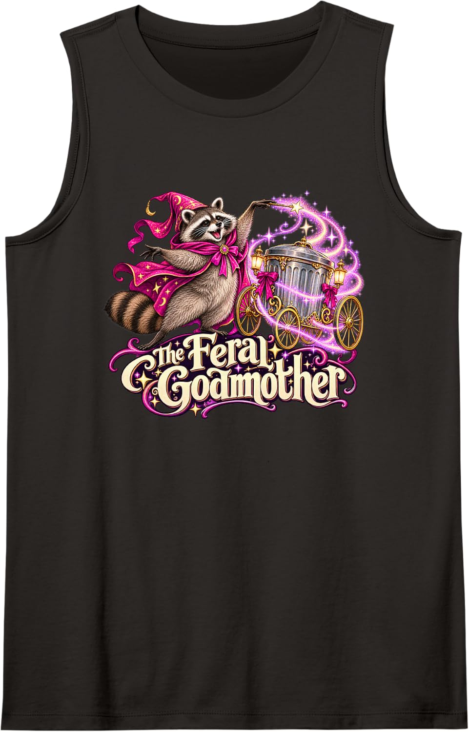 Raccoon Trash Can Coach The Feral Godmother Sleeveless Tank Top - Black