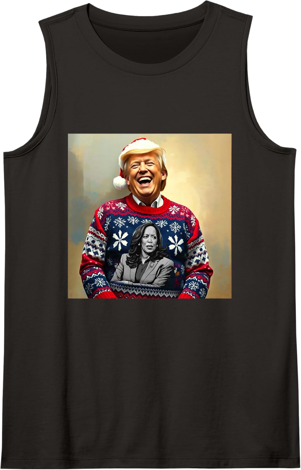 Funny Trump Ugly Christmas Sweater Sleeveless Tank Top - Black