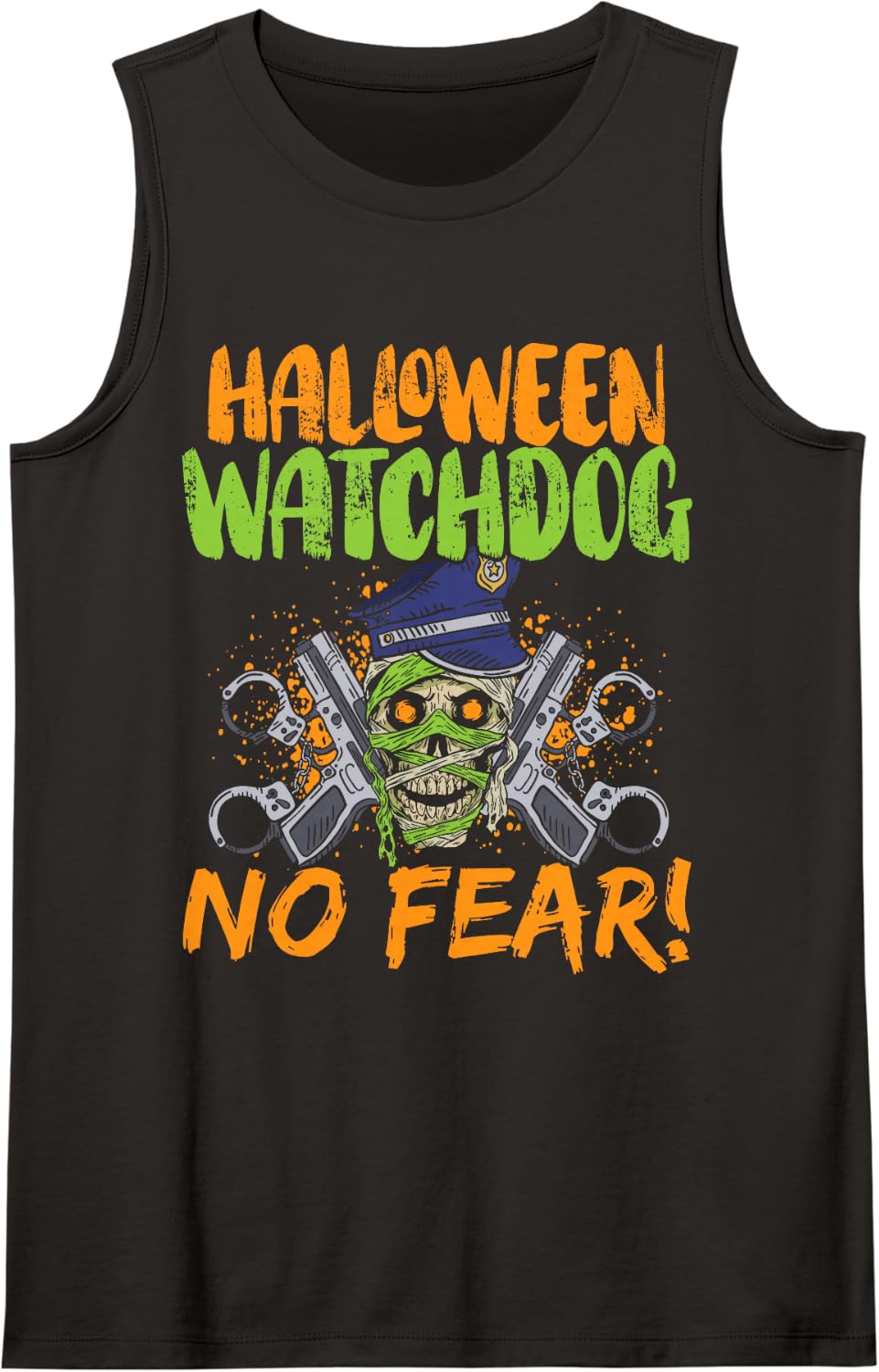 Halloween Watchdog, No Fear! Policeman Spooky Halloween Sleeveless Tank Top - Black