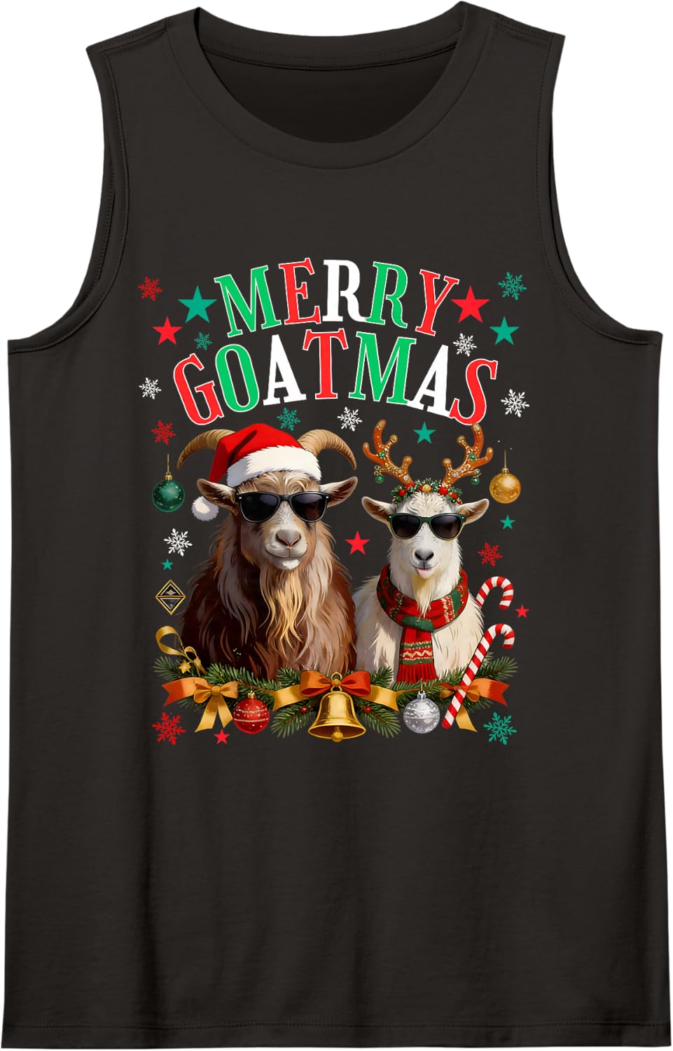 Merry Goatmas Funny Goat Christmas Santa Goats Xmas Sleeveless Tank Top - Black