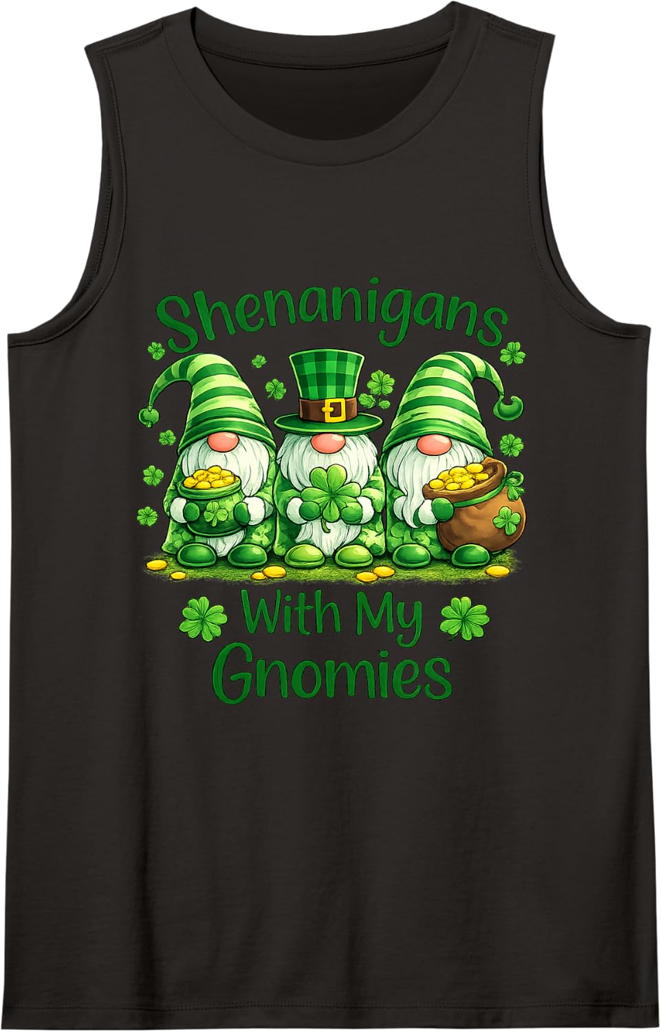 St. Patrick's Day Shenanigans with My Gnomies Funny Sleeveless Tank Top - Black