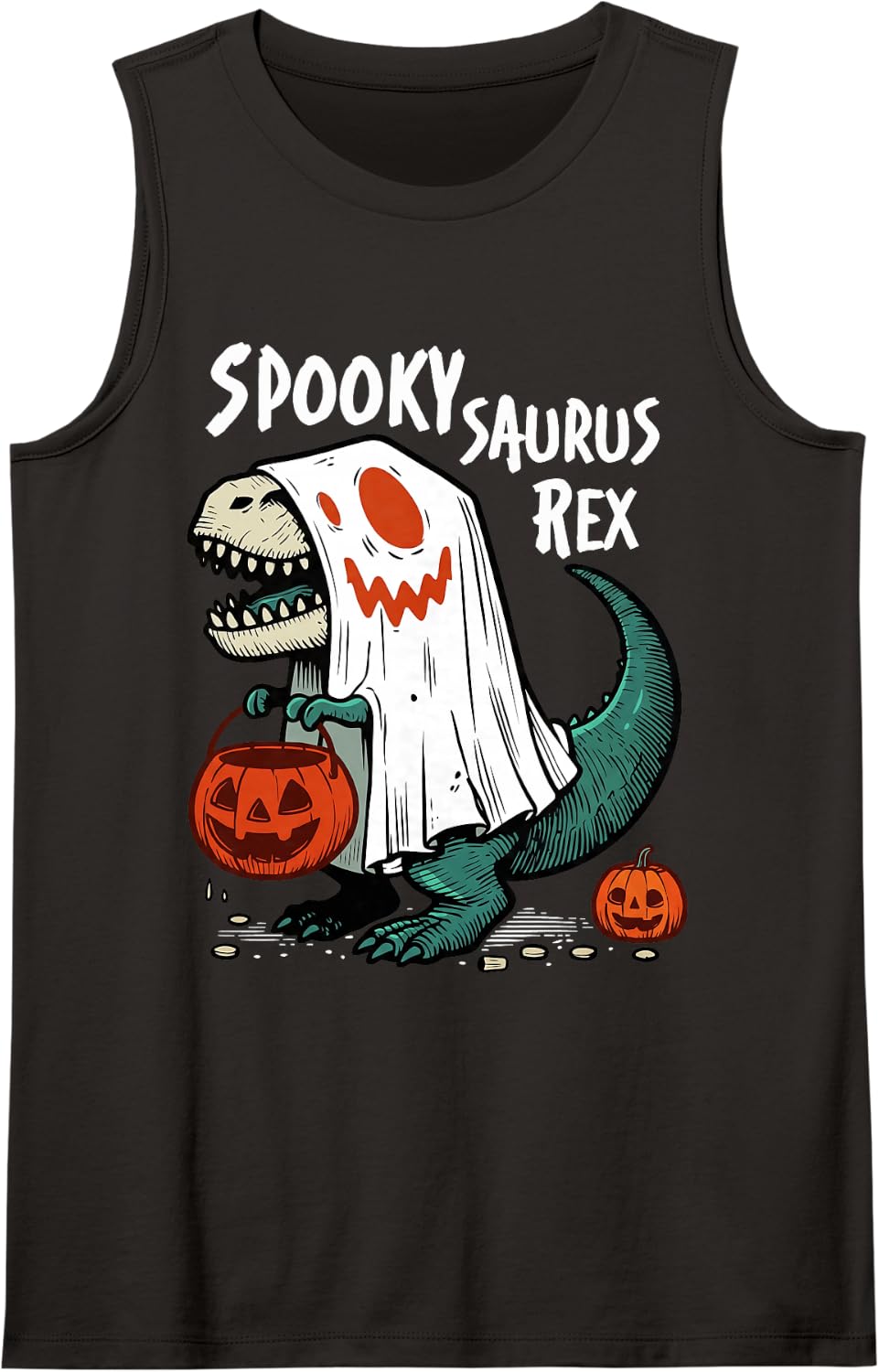 Spooky Dinosaur Halloween T-Rex Dinosaur Spookysaurus Rex Sleeveless Tank Top - Black