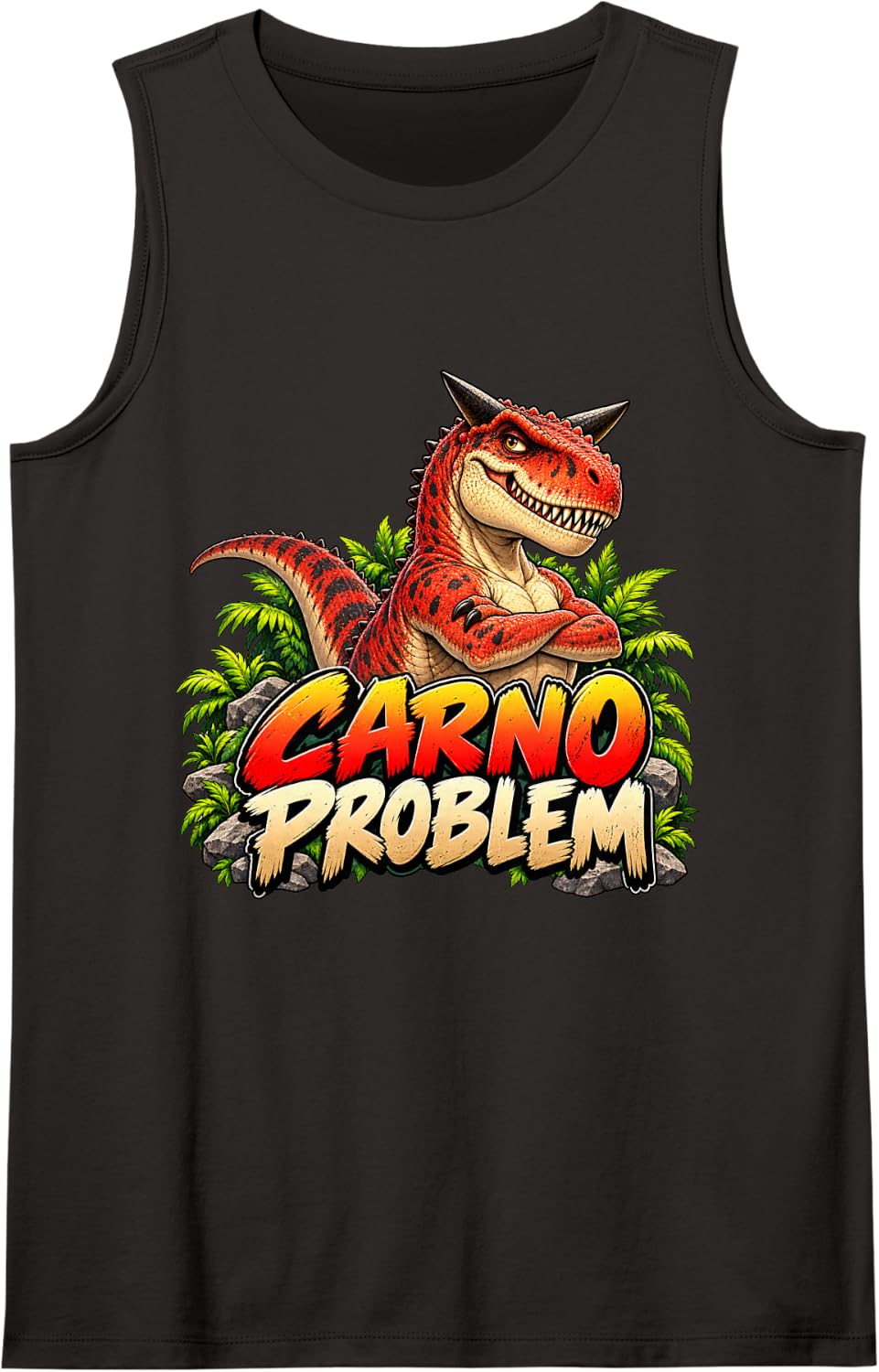 Carno Problem Funny Carnotaurus Dinosaur Pun Sleeveless Tank Top - Black