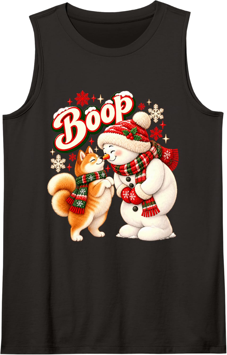 Boop Shiba Inu Snowman Sweet Winter Nose Sleeveless Tank Top - Black
