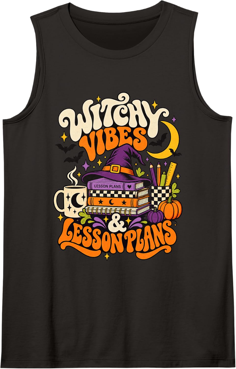 Witchy Vibes Lesson Plans Halloween Teacher Sleeveless Tank Top - Black