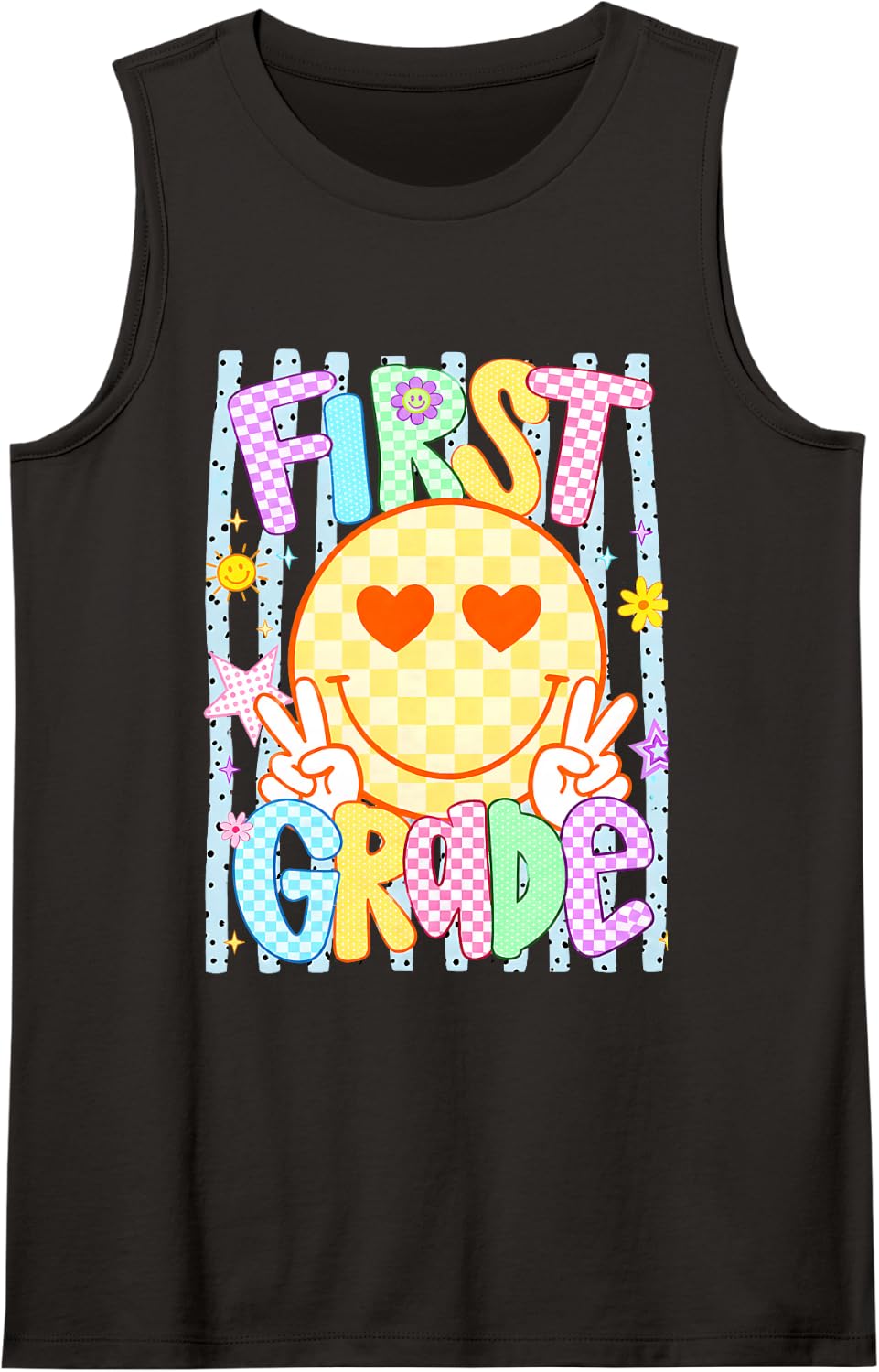 Back to School 1st First Grade Smile Face Girl Kid Sleeveless Tank Top - Black