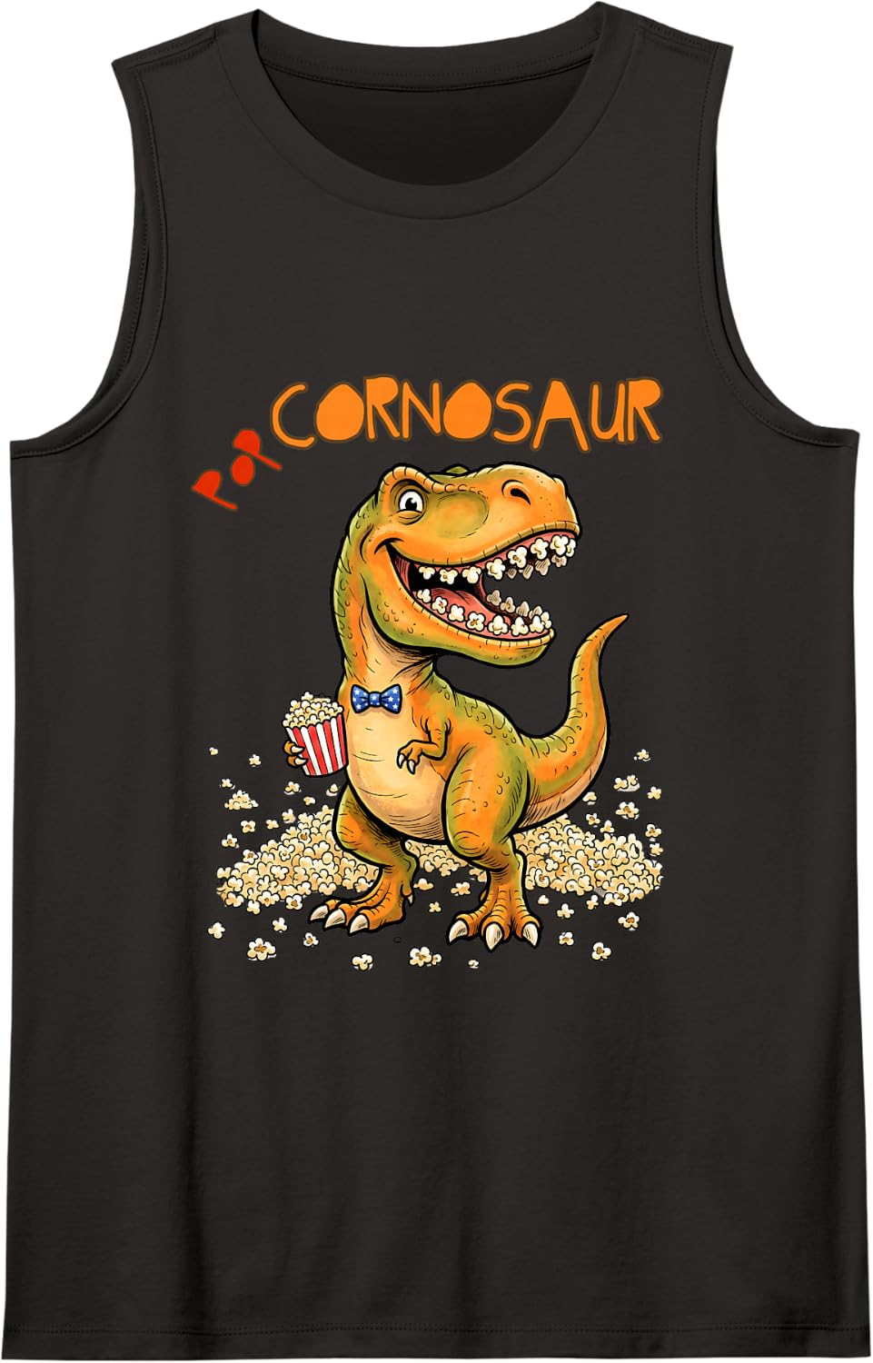 Dinosaur Popcorn Funny Sleeveless Tank Top - Black