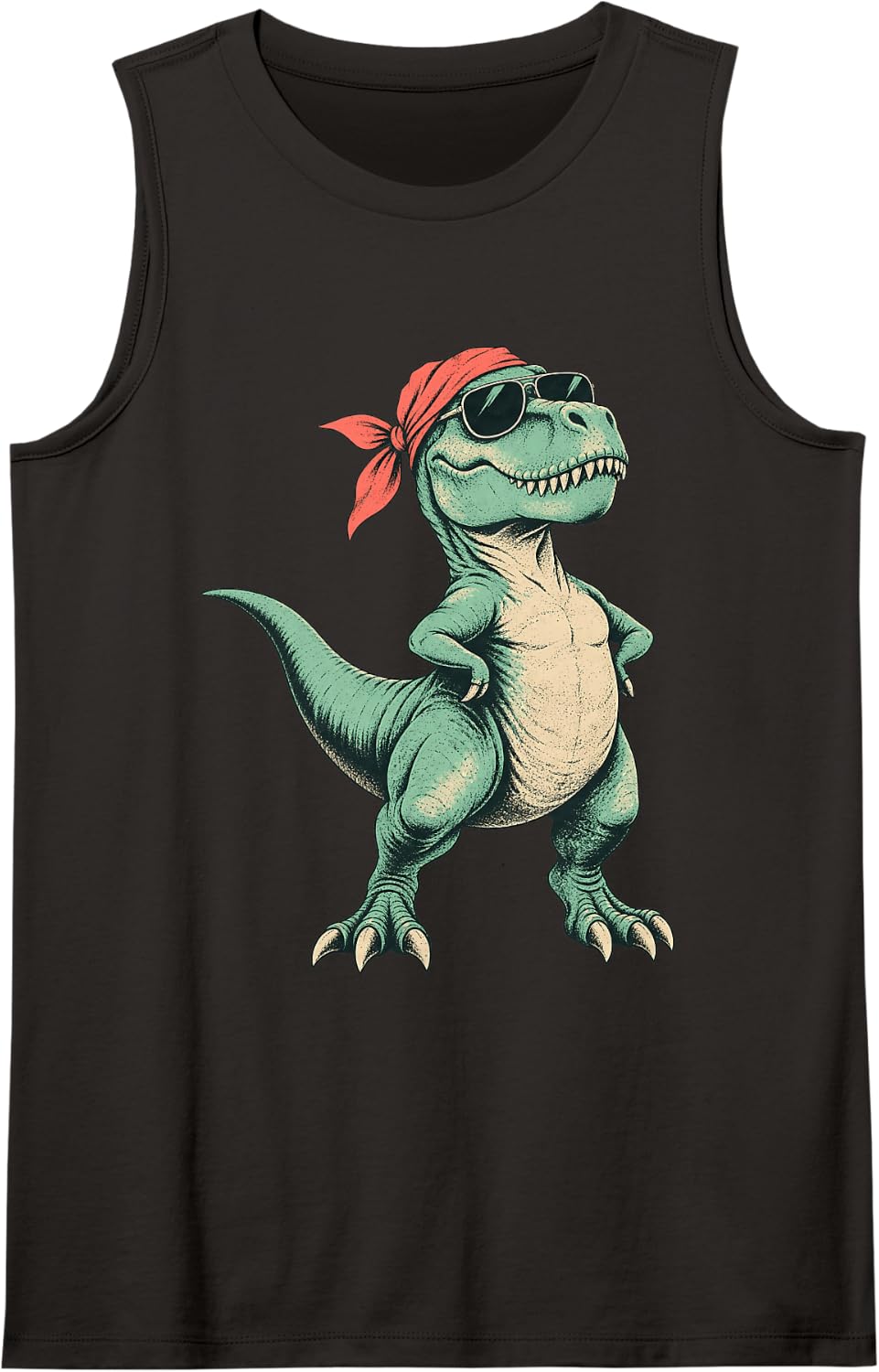 Cool T-Rex with Sunglasses and Bandana Sleeveless Tank Top - Black