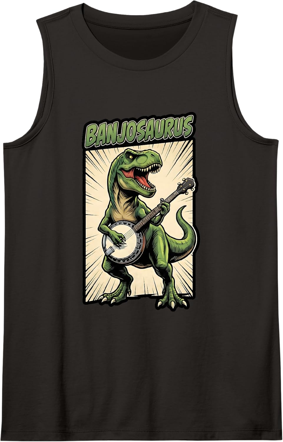 T-Rex Banjosaurus Funny Dinosaur Banjo Player Music Sleeveless Tank Top - Black