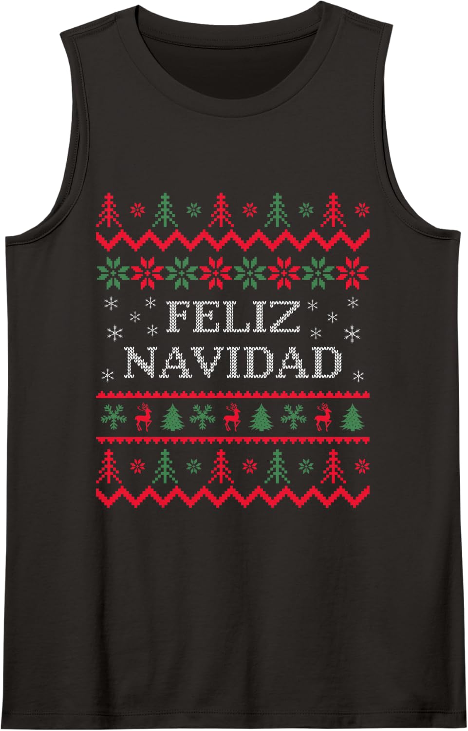Feliz Navidad Mexican Spanish Ugly Christmas Sweater Sleeveless Tank Top - Black