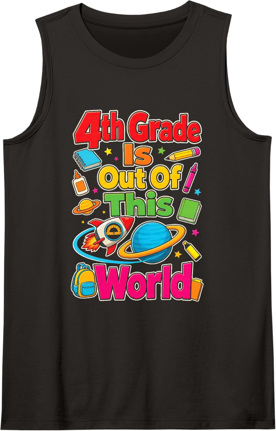 4th Grade is Out of This World Space Back to School Sleeveless Tank Top - Black