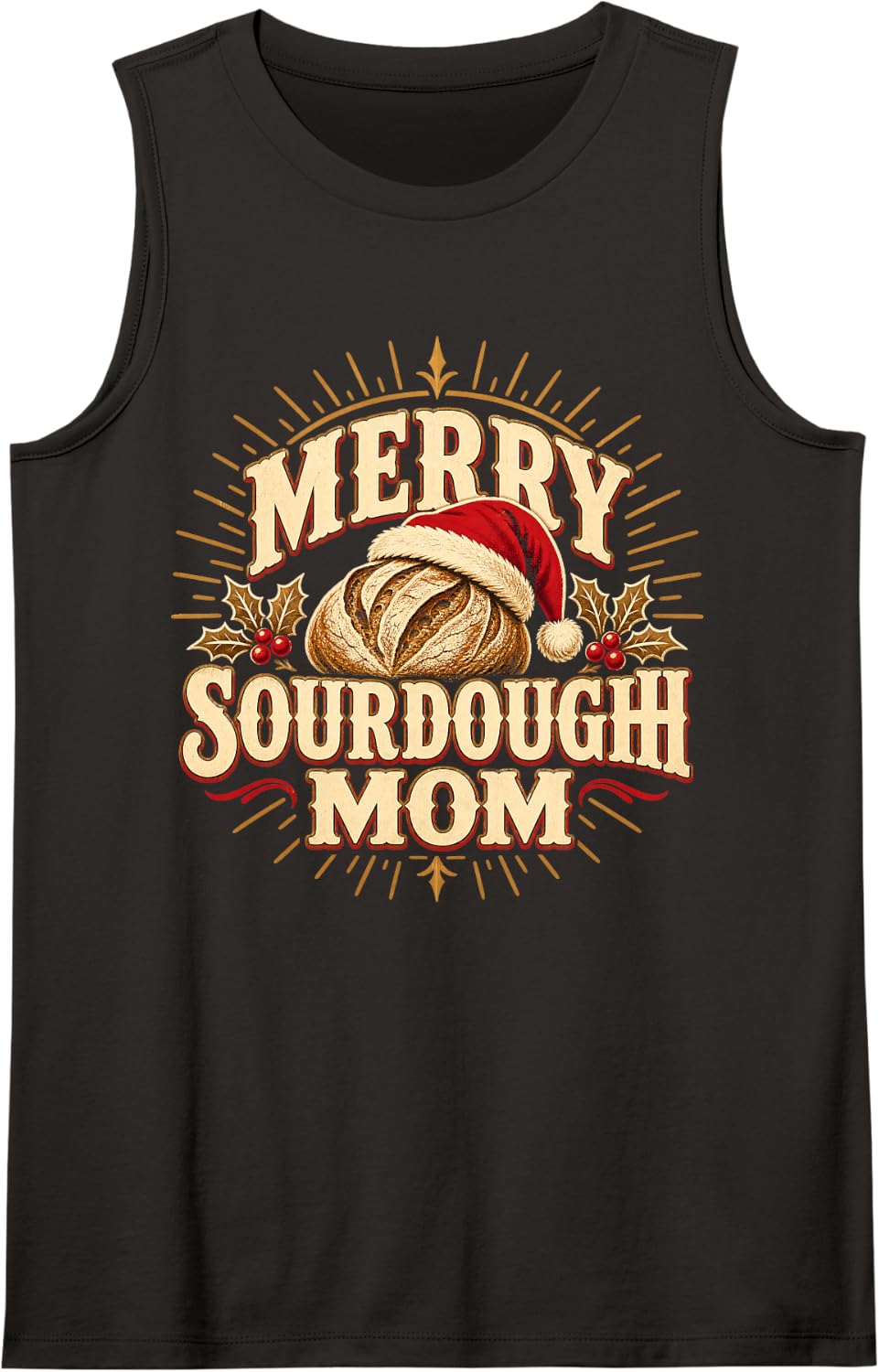 Merry Sourdough Mom Christmas Baking Bread Sleeveless Tank Top - Black