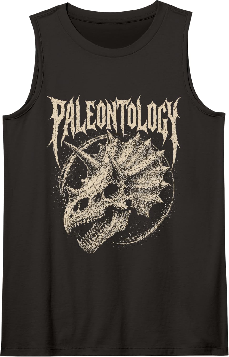 Paleontology Metal Triceratops Skull and Chains Dinosaur Sleeveless Tank Top - Black