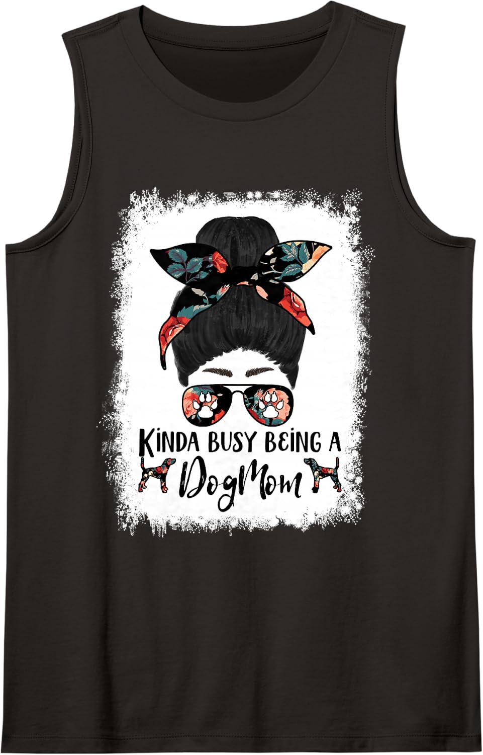 Kinda Busy Being A Dog Mom Plott Hound Funny Messy Bun Sleeveless Tank Top - Black
