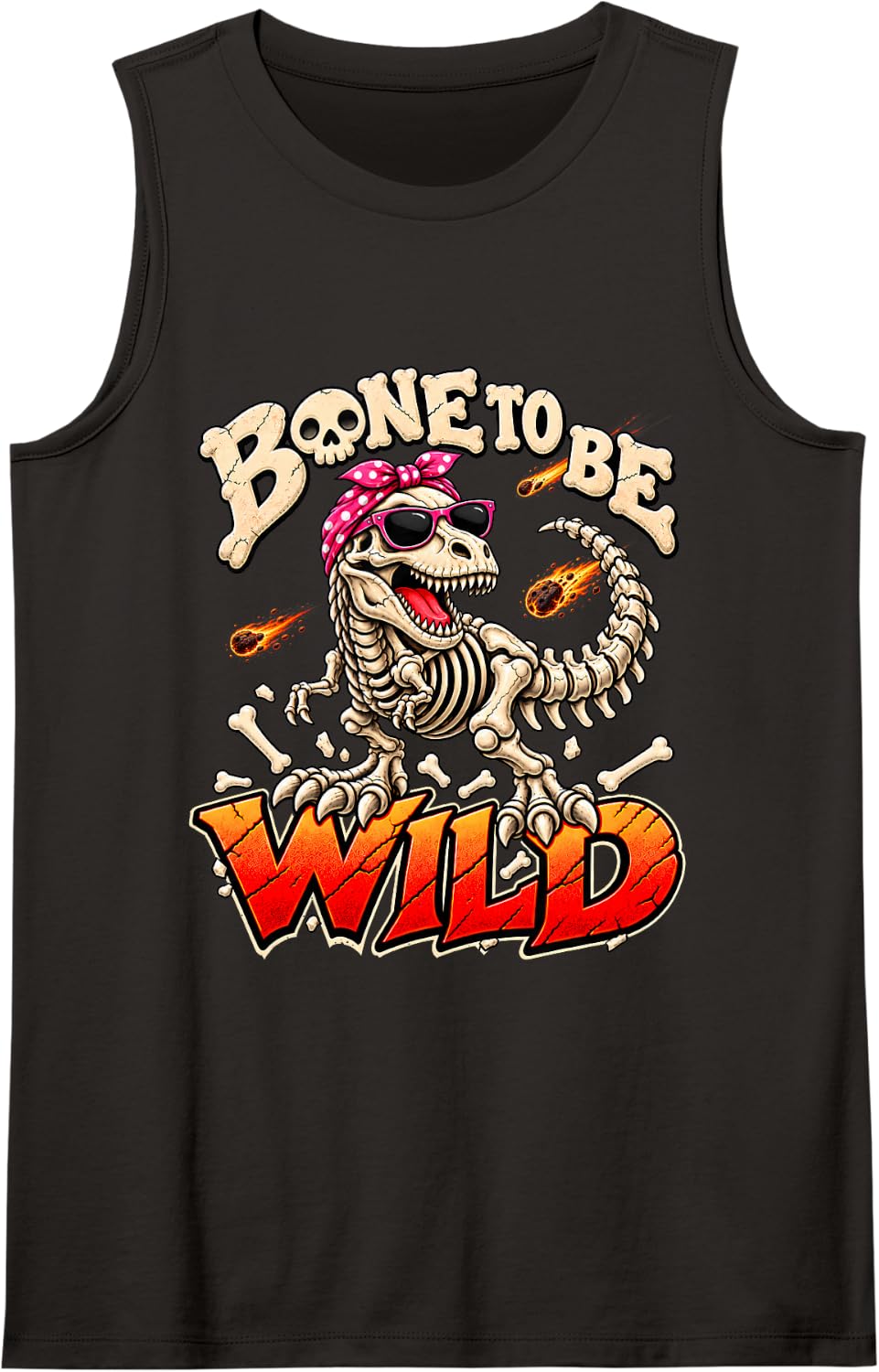 T Rex Skeleton Kids Girls Womens Funny Dinosaur Bones Sleeveless Tank Top - Black