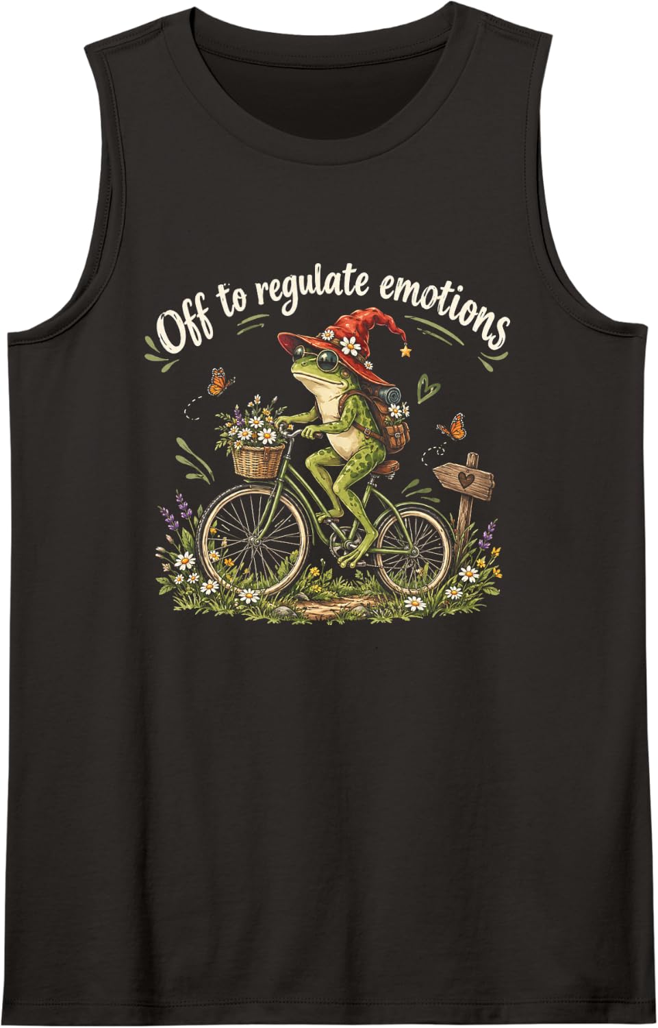 Off to Regulate Emotions Mental Health Funny Frog Scooter Sleeveless Tank Top - Black