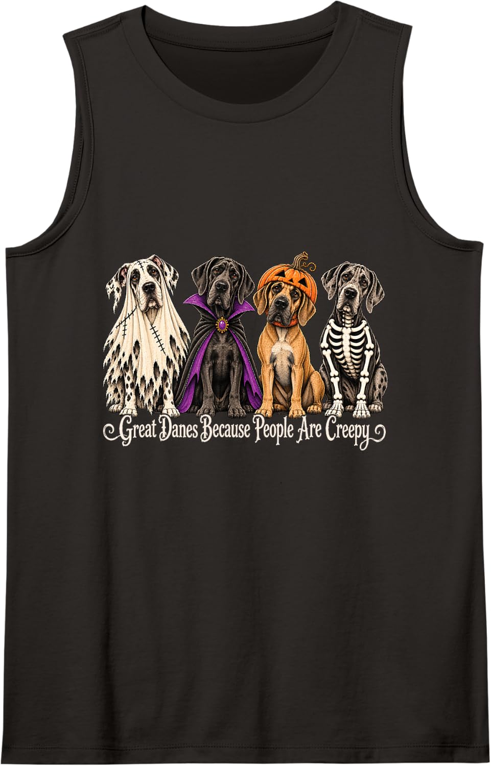 Great Danes Because People are Creepy Halloween Sleeveless Tank Top - Black