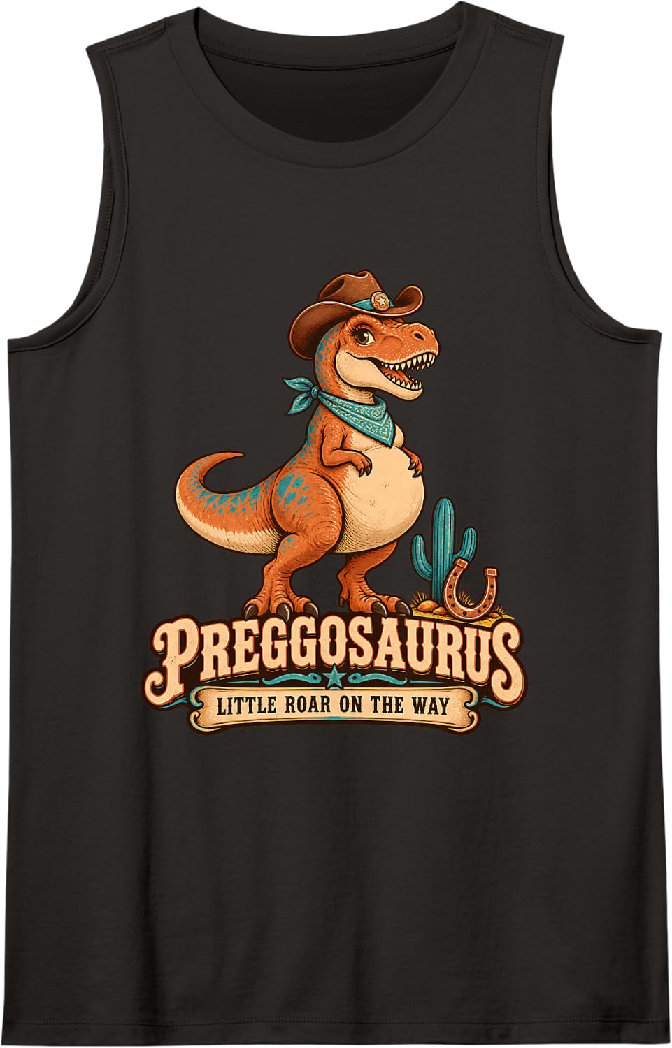 Preggosaurus Little Roar On The Way Pregnant Mom to Be Sleeveless Tank Top - Black