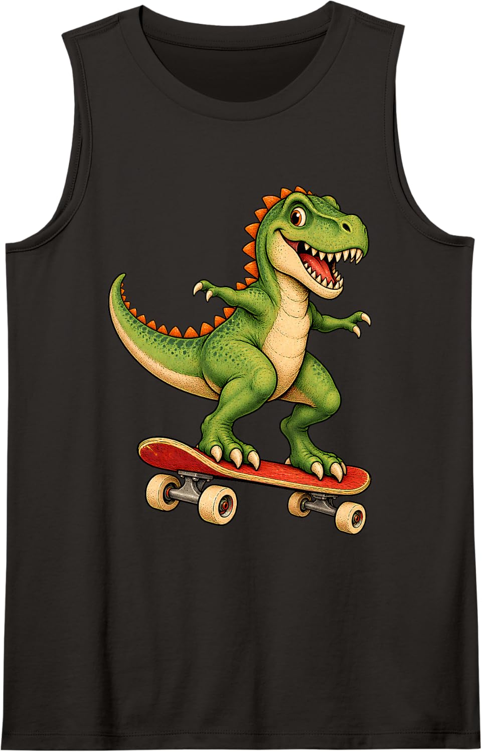Funny T Rex Skateboarding Dinosaur Cute Retro Skater Cartoon Sleeveless Tank Top - Black